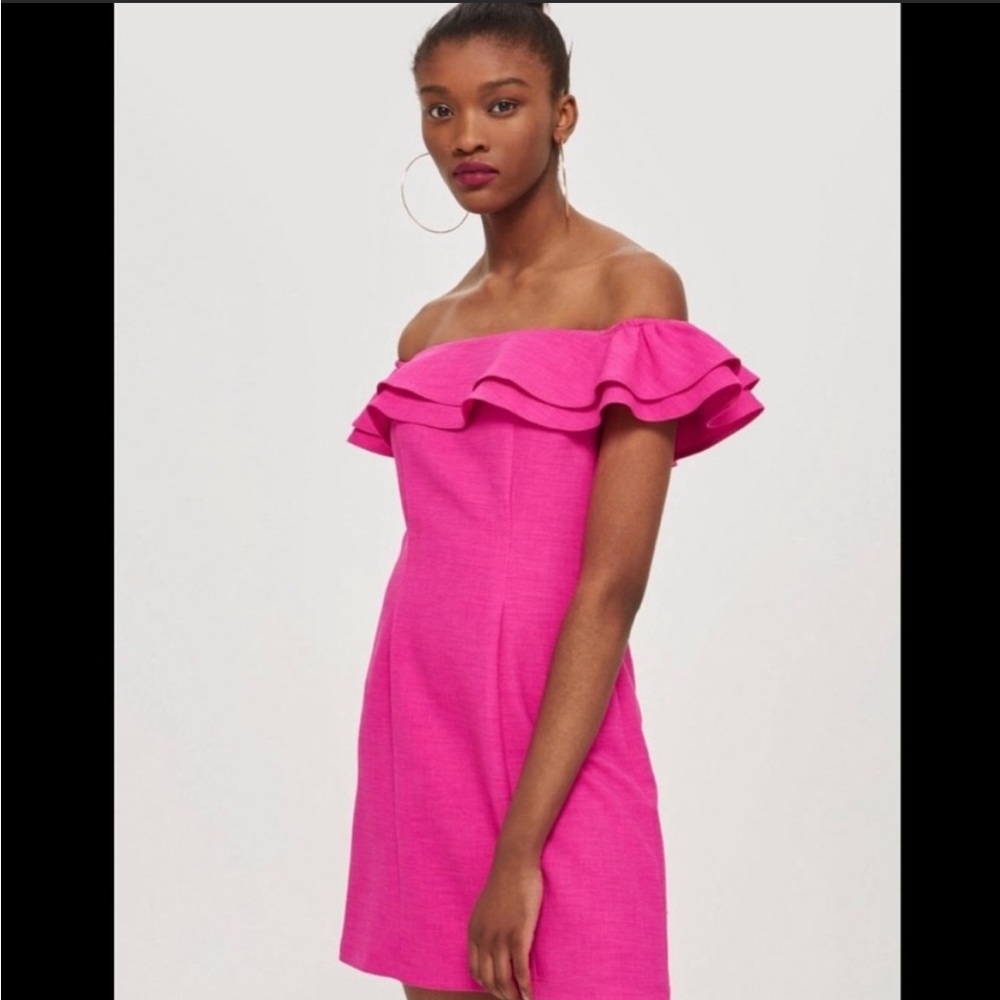 Topshop Hot Pink Off Shoulder Mini Dress Size 6 NWT